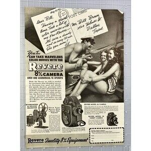 Revere Camera Co. "8mm Camera and  85 Deluxe Projector" Vintage Print Ad 1941